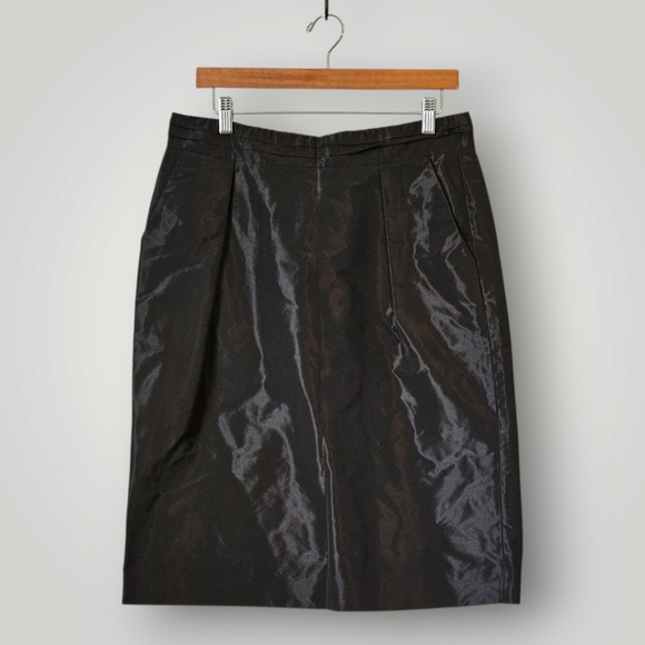 Banana Republic‎ Skirt Womens 12 Black Glossy Finish Metallic Sheen Knee Length - Picture 1 of 9